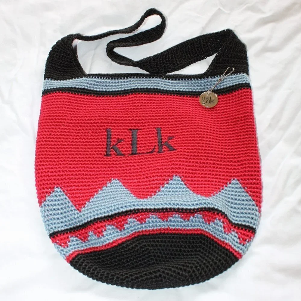 The Sak crochet hand made Hobo Bag white red and blue purse
